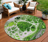 8' Lime Green And Gray Round Nautical Washable Indoor Outdoor Area Rug