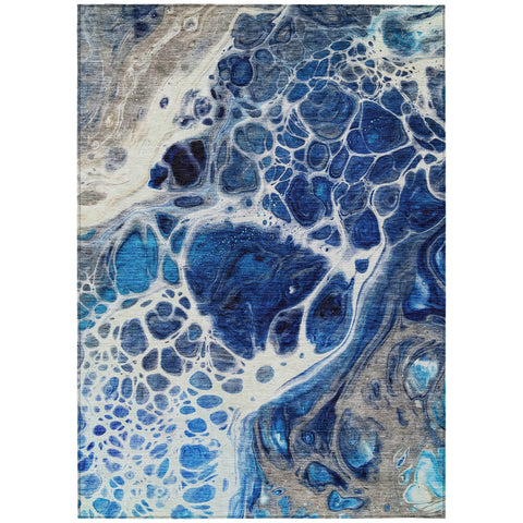 3' X 5' Navy Blue And Gray Nautical Washable Indoor Outdoor Area Rug