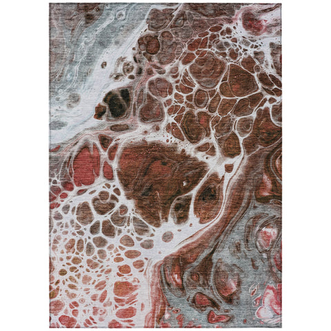 5' X 8' Red Copper And Gray Nautical Washable Indoor Outdoor Area Rug