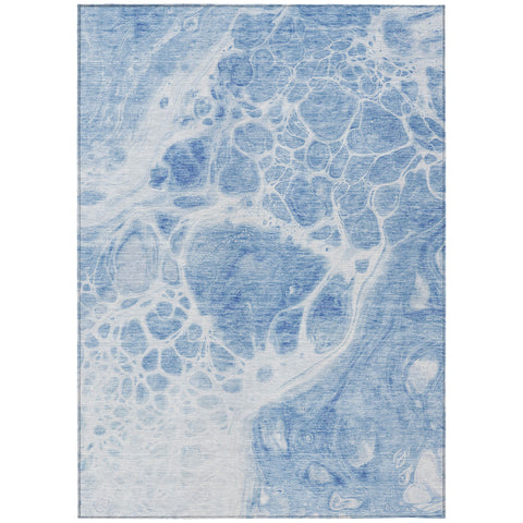 8' X 10' Sky Blue And Denim Blue Nautical Washable Indoor Outdoor Area Rug