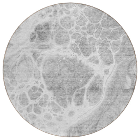 8' Gray Silver And Ivory Round Nautical Washable Indoor Outdoor Area Rug
