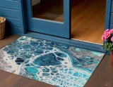 3' X 5' Teal Blue And Navy Blue Nautical Washable Indoor Outdoor Area Rug