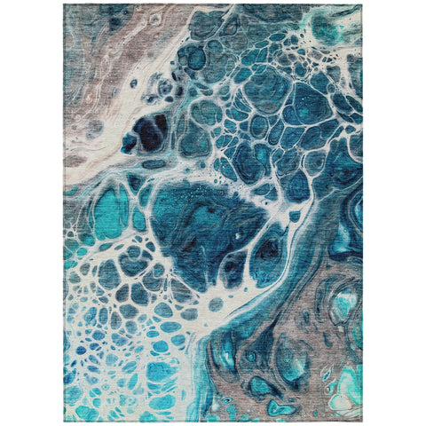 3' X 5' Teal Blue And Navy Blue Nautical Washable Indoor Outdoor Area Rug