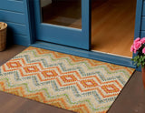 3' X 5' Beige Orange And Red Geometric Washable Indoor Outdoor Area Rug
