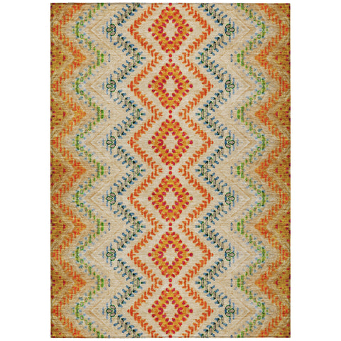 8' X 10' Beige Orange And Red Geometric Washable Indoor Outdoor Area Rug