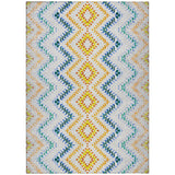 5' X 8' Ivory Blue And Purple Geometric Washable Indoor Outdoor Area Rug