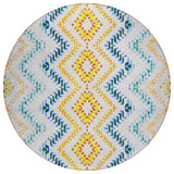 8' Ivory Blue And Purple Round Geometric Washable Indoor Outdoor Area Rug