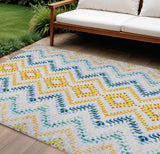 8' X 10' Ivory Blue And Purple Geometric Washable Indoor Outdoor Area Rug