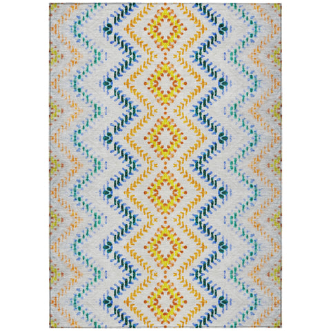 8' X 10' Ivory Blue And Purple Geometric Washable Indoor Outdoor Area Rug