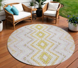 8' Pearl Ivory And Artichoke Green Round Geometric Washable Indoor Outdoor Area Rug