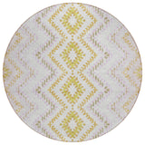 8' Pearl Ivory And Artichoke Green Round Geometric Washable Indoor Outdoor Area Rug