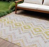 8' X 10' Pearl Ivory And Artichoke Green Geometric Washable Indoor Outdoor Area Rug