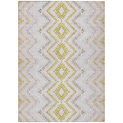 8' X 10' Pearl Ivory And Artichoke Green Geometric Washable Indoor Outdoor Area Rug