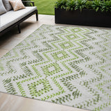 5' X 8' Green Ivory And Gray Geometric Washable Indoor Outdoor Area Rug