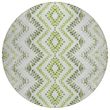 8' Green Ivory And Gray Round Geometric Washable Indoor Outdoor Area Rug