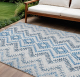 8' X 10' Navy Blue And Denim Blue Geometric Washable Indoor Outdoor Area Rug