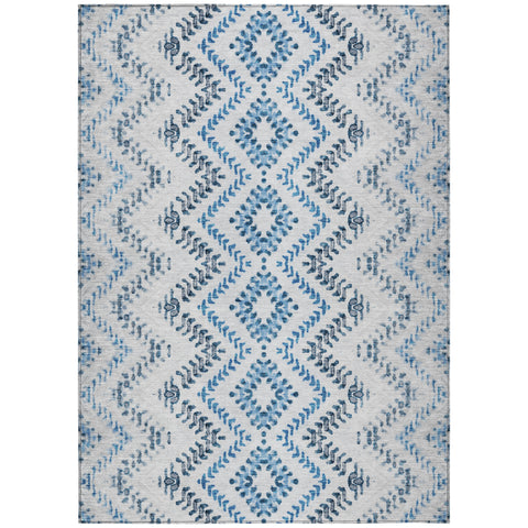 8' X 10' Navy Blue And Denim Blue Geometric Washable Indoor Outdoor Area Rug