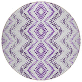 8' Purple Eggplant And Lavender Round Geometric Washable Indoor Outdoor Area Rug