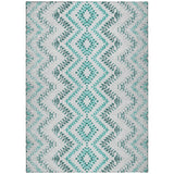 5' X 8' Teal Blue Aqua And Gray Geometric Washable Indoor Outdoor Area Rug