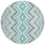 8' Teal Blue Aqua And Gray Round Geometric Washable Indoor Outdoor Area Rug