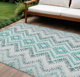 8' X 10' Teal Blue Aqua And Gray Geometric Washable Indoor Outdoor Area Rug