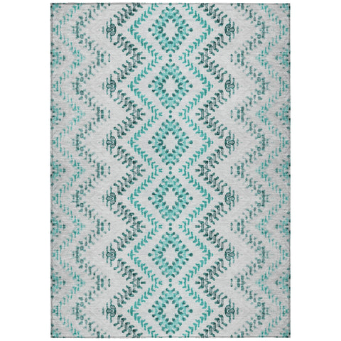 8' X 10' Teal Blue Aqua And Gray Geometric Washable Indoor Outdoor Area Rug