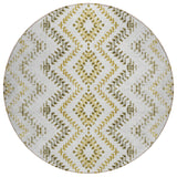 8' Taupe Brown And Ivory Round Geometric Washable Indoor Outdoor Area Rug