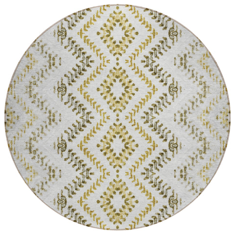8' Taupe Brown And Ivory Round Geometric Washable Indoor Outdoor Area Rug