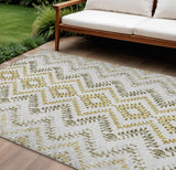 8' X 10' Taupe Brown And Ivory Geometric Washable Indoor Outdoor Area Rug