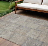 8' X 10' Beige Taupe And Brown Patchwork Washable Indoor Outdoor Area Rug