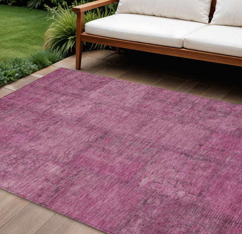 8' X 10' Blush Pink And Mauve Patchwork Washable Indoor Outdoor Area Rug