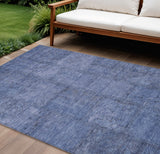 8' X 10' Denim Blue And Sky Blue Patchwork Washable Indoor Outdoor Area Rug
