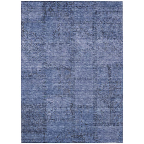 8' X 10' Denim Blue And Sky Blue Patchwork Washable Indoor Outdoor Area Rug