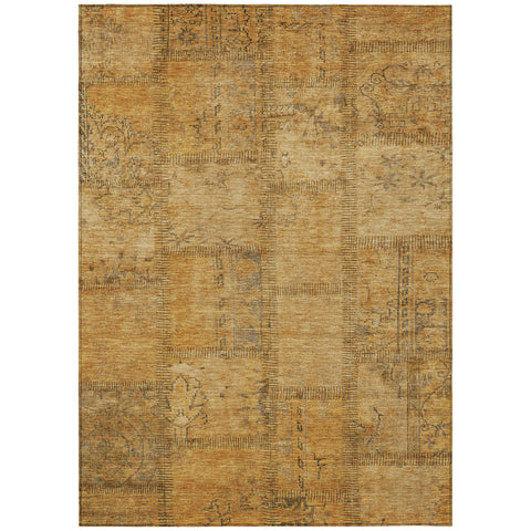 5' X 8' Peach Gray And Charcoal Patchwork Washable Indoor Outdoor Area Rug