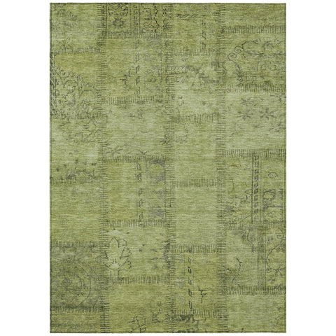 5' X 8' Fern Green And Artichoke Green Patchwork Washable Indoor Outdoor Area Rug