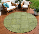 8' Fern Green And Artichoke Green Round Patchwork Washable Indoor Outdoor Area Rug