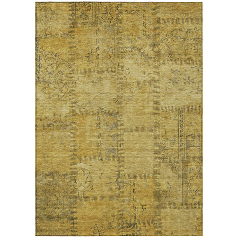 8' X 10' Gold Wheat And Gray Patchwork Washable Indoor Outdoor Area Rug