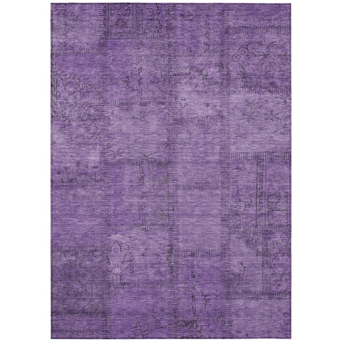 8' X 10' Purple Eggplant And Gray Patchwork Washable Indoor Outdoor Area Rug