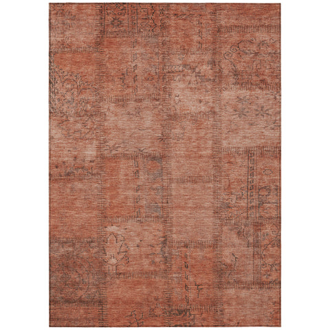 8' X 10' Salmon Copper And Gray Patchwork Washable Indoor Outdoor Area Rug