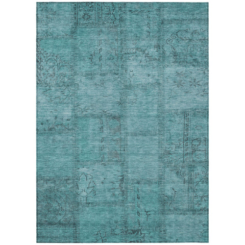 3' X 5' Teal Blue And Aqua Patchwork Washable Indoor Outdoor Area Rug