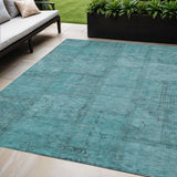 5' X 8' Teal Blue And Aqua Patchwork Washable Indoor Outdoor Area Rug