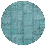 8' Teal Blue And Aqua Round Patchwork Washable Indoor Outdoor Area Rug