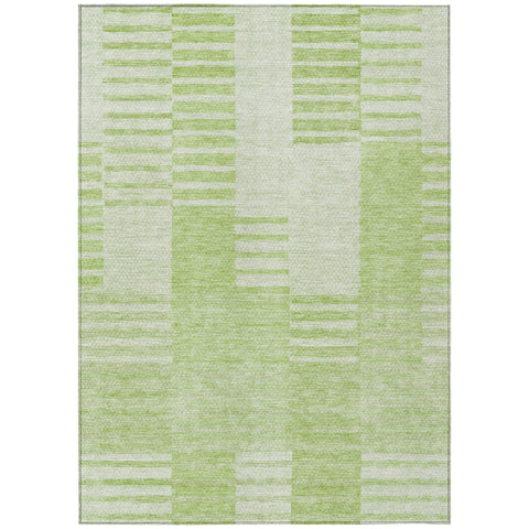 5' X 8' Artichoke Green And Mint Green Striped Washable Indoor Outdoor Area Rug