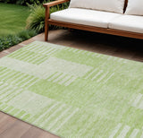8' X 10' Artichoke Green And Mint Green Striped Washable Indoor Outdoor Area Rug
