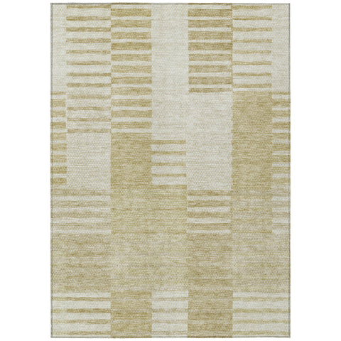 3' X 5' Beige And Ivory Striped Washable Indoor Outdoor Area Rug