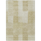 5' X 8' Beige And Ivory Striped Washable Indoor Outdoor Area Rug