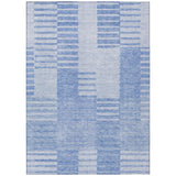 3' X 5' Sky Blue And Denim Blue Striped Washable Indoor Outdoor Area Rug