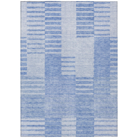 3' X 5' Sky Blue And Denim Blue Striped Washable Indoor Outdoor Area Rug
