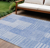 8' X 10' Sky Blue And Denim Blue Striped Washable Indoor Outdoor Area Rug