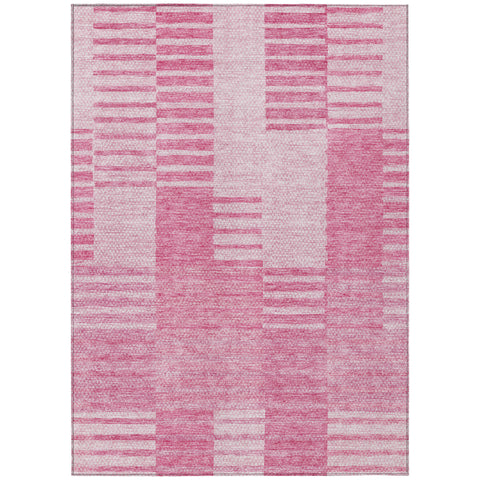 5' X 8' Pink And Blush Striped Washable Indoor Outdoor Area Rug